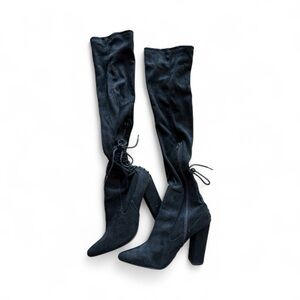 Women’s Black Over The Knee Faux Suede Block Heel Boots Size 37 (US 6.5–7)
